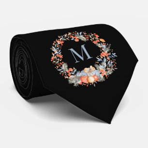 Elegant Monogram Wreath Dusty Blue Modern Neck Tie
