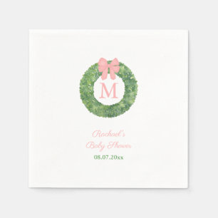 Elegant Monogram Wreath Girl Baby Shower Party Napkins