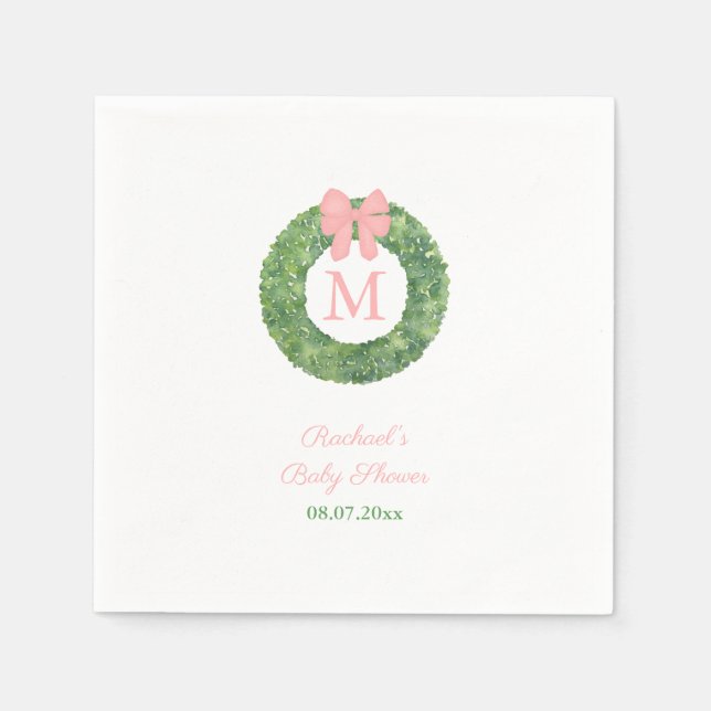 Elegant Monogram Wreath Girl Baby Shower Party Napkins (Front)