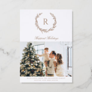 Elegant Monogram Wreath Luxe Letterpress Photo Cards