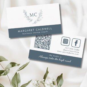 Elegant Monogram Wreath Neutral Slate Business Card