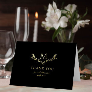 Elegant Monogram Wreath Photo Wedding Thank You Foil Greeting Card