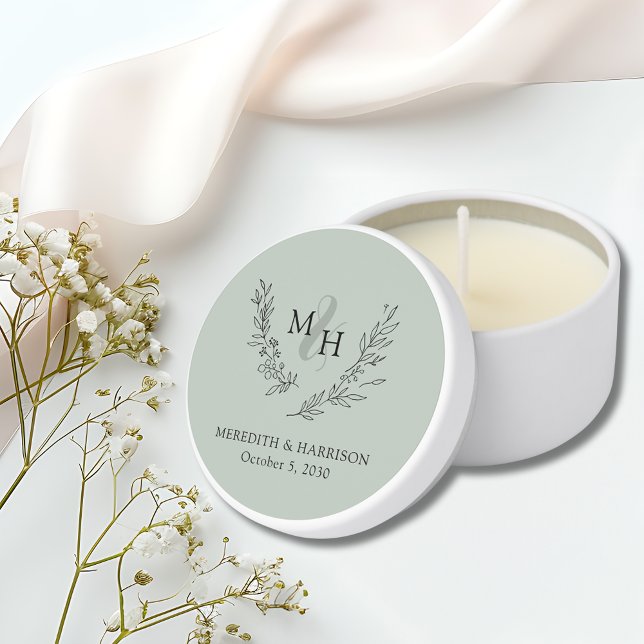 Elegant Monogram Wreath Sage Wedding Mini Candle Favors (Elegant Monogram Wreath Sage Wedding Mini Candle Favors)