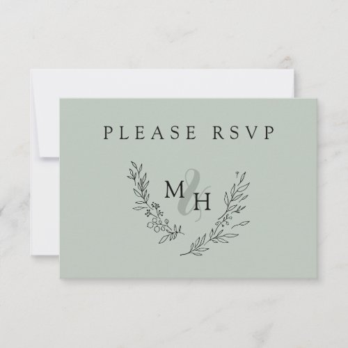 Elegant Monogram Wreath Sage Wedding RSVP Card