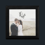Elegant Monogram Wreath Wedding Couple Photo Gift Box<br><div class="desc">Perfect as a wedding or anniversary gift,  this elegant crest design features a classy vertical monogram framed with a beautiful botanical wreath. Celebrate your marriage with stylish photo jewelry box you will treasure for years to come!</div>