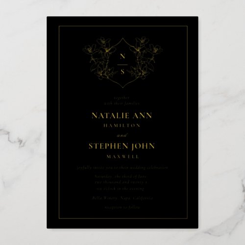 Elegant Monogram Wreath Wedding Gold Foil Invitati Foil Invitation