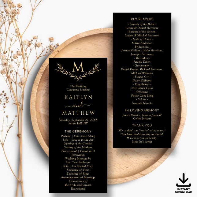 Elegant Monogram Wreath Wedding Program (Creator Uploaded)