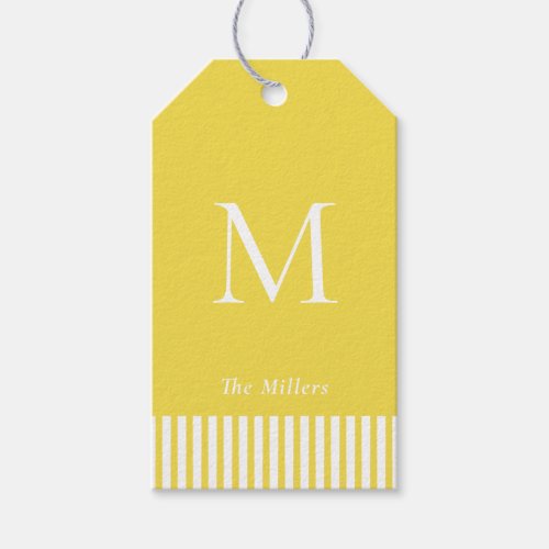 Elegant Monogram Yellow  white  Gift Tags