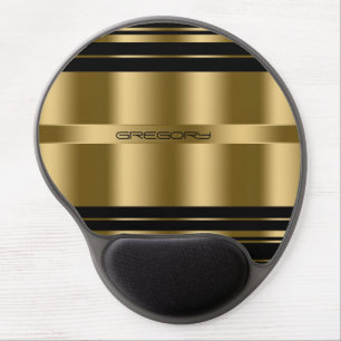 Elegant Monogramed Black And Gold Stripes 2 Gel Mouse Pad
