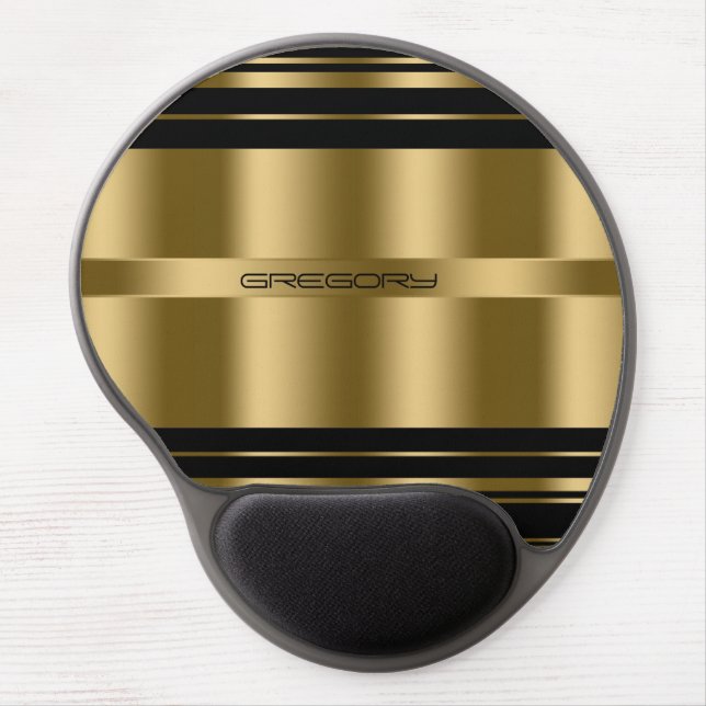 Elegant Monogramed Black And Gold Stripes 2 Gel Mouse Pad (Front)