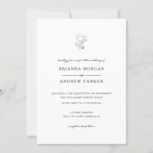 Elegant Monogramm  Floral Lineart Einladung Invitation