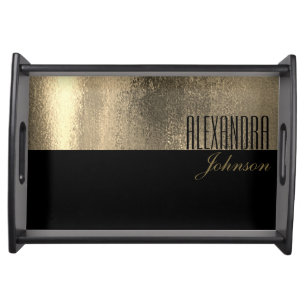 Elegant Monogrammed Black and Gold Serving Tray