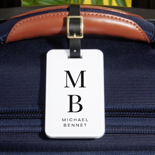 Elegant Monogrammed Black And White Luggage Tag