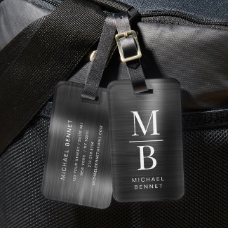 Elegant Monogrammed Black Brushed Metallic