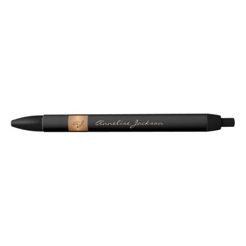 Elegant monogrammed black gold name script classy black ink pen