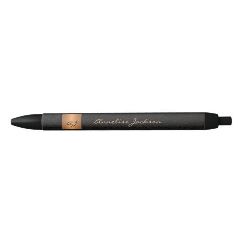 Elegant monogrammed black gold name script office black ink pen