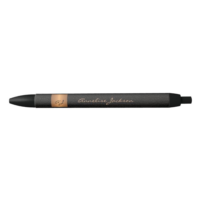 Elegant monogrammed black gold name script office pen (Front)