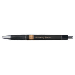 Elegant monogrammed black gold name script stylish pen