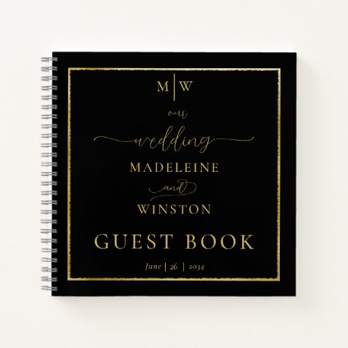 Elegant Monogrammed Black Gold Wedding Guest Book