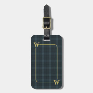 Elegant Monogrammed Black Gold Windowpane Plaid Luggage Tag