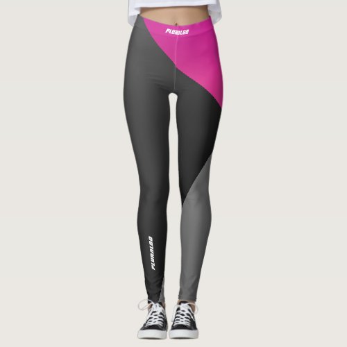 Elegant monogrammed black gray pink workout leggings