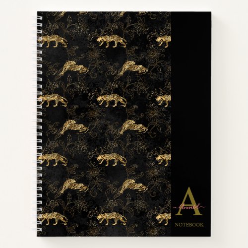 Elegant Monogrammed Black Leopard  Notebook