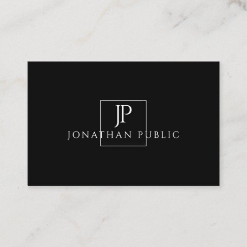 Elegant Monogrammed Black White Modern Plain Business Card