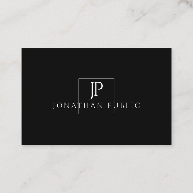 Elegant Monogrammed Black White Modern Plain Business Card (Front)