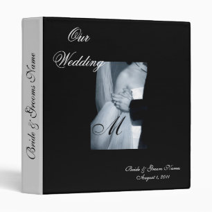Elegant Monogrammed Black & White Wedding Album 3 Ring Binder