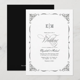 Elegant Monogrammed Black & White Wedding QR Code Invitation