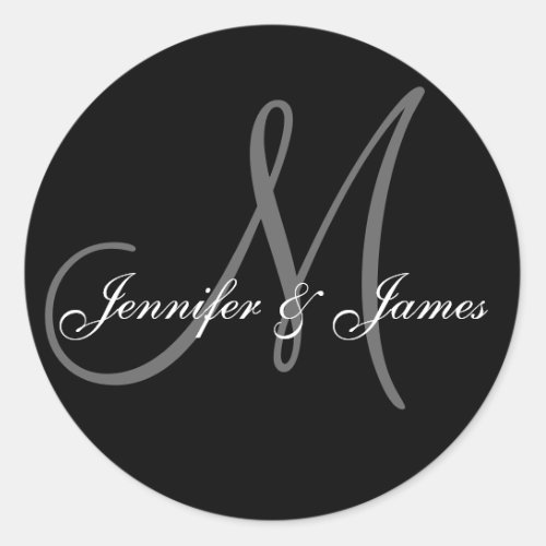 Elegant Monogrammed Black  White Wedding Sticker