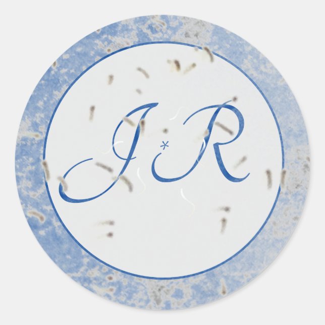 Elegant Monogrammed Blue and Gray Classic Round Sticker (Front)