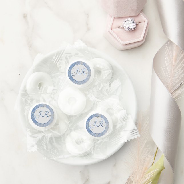 Elegant Monogrammed Blue and Gray  Life Saver® Mints (Wedding)