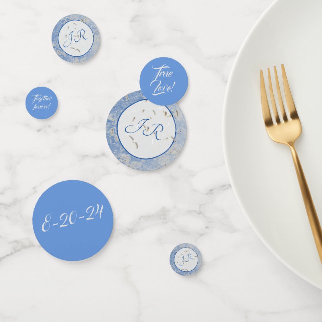 Elegant Monogrammed Blue and Gray Marble Confetti (Group)