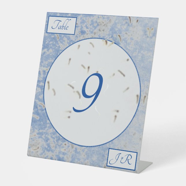 Elegant Monogrammed Blue and Gray Pedestal Sign (Front)