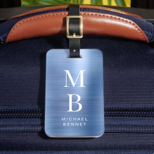 Elegant Monogrammed Blue Luggage Tag