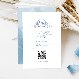 Elegant Monogrammed Blue RSVP Online QR Code Enclosure Card
