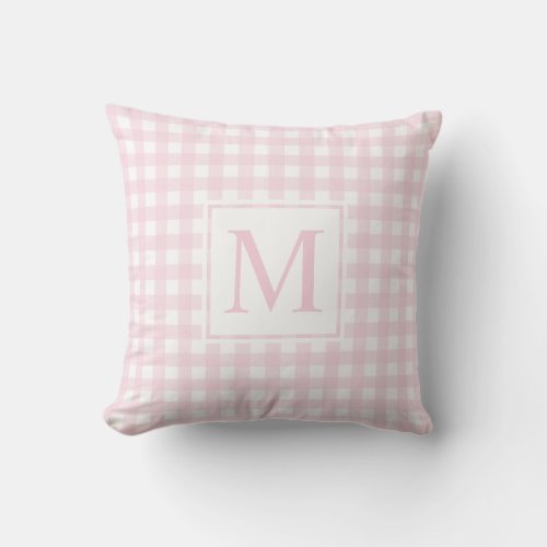 Elegant Monogrammed Blush Pink Medium Gingham Throw Pillow