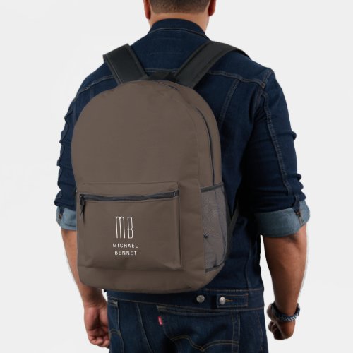 Elegant Monogrammed Brown Printed Backpack