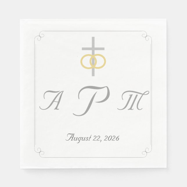 Elegant Monogrammed Catholic Wedding Napkins (Front)