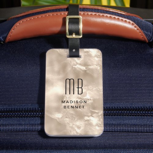 Elegant Monogrammed Champagne Pearl Texture Luggage Tag