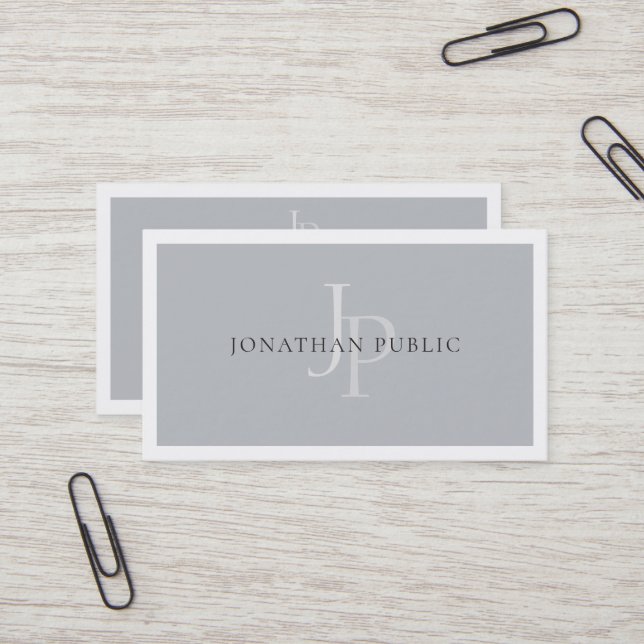 Elegant Monogrammed Chic Plain Modern Luxury Business Card (Front/Back In Situ)