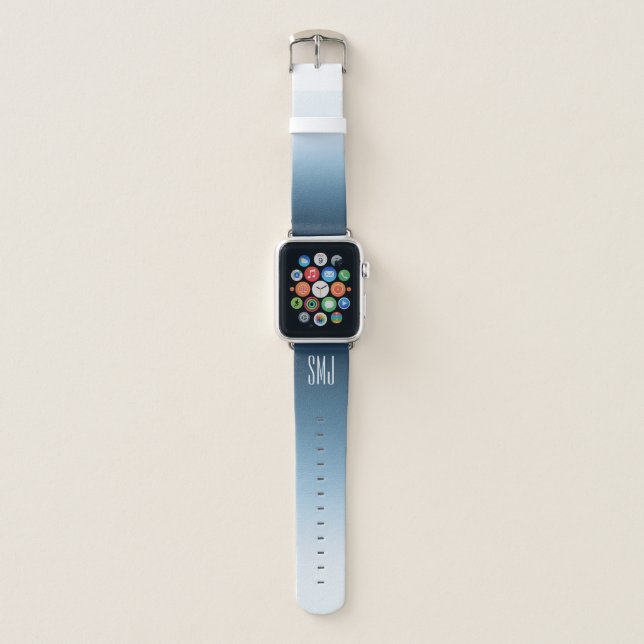 Elegant Monogrammed Christmas Winter Blue Ombre Apple Watch Band (Front)