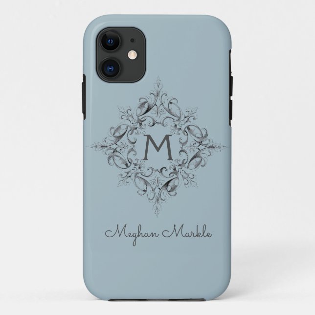 Elegant Monogrammed classic blue Case-Mate iPhone  Case (Back)