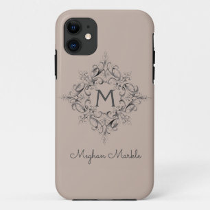 Elegant Monogrammed classic neutral sand Case-Mate iPhone 11 Case
