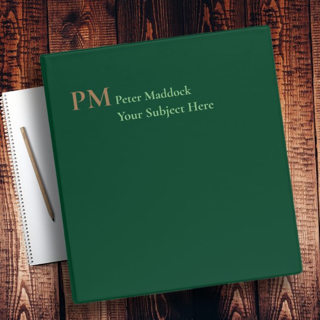 Elegant Monogrammed Classy Dark-Green 3 Ring Binder (Creator Uploaded)