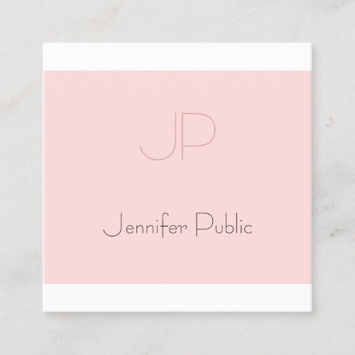 Elegant Monogrammed Clean Plain Trendy Blush Pink Square Business Card