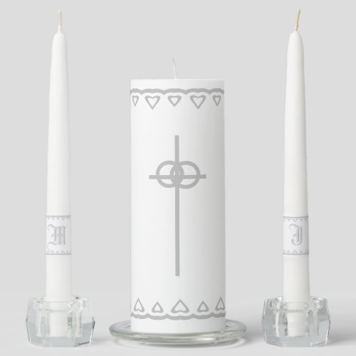 Elegant Monogrammed Cross Unity Candle Set