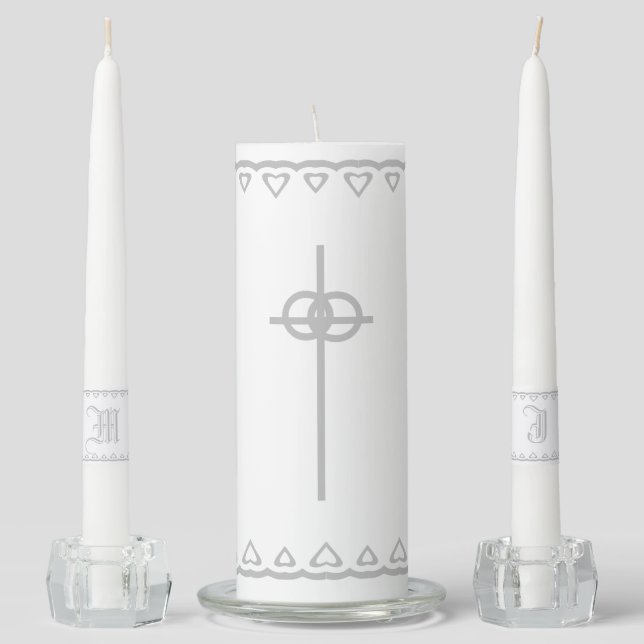Elegant Monogrammed Cross Unity Candle Set (Front)
