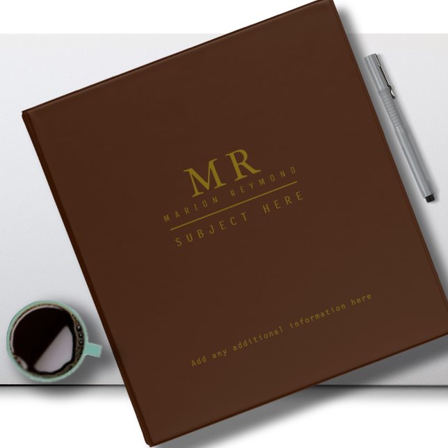Elegant Monogrammed Deep Dark Brown 3 Ring Binder (Creator Uploaded)